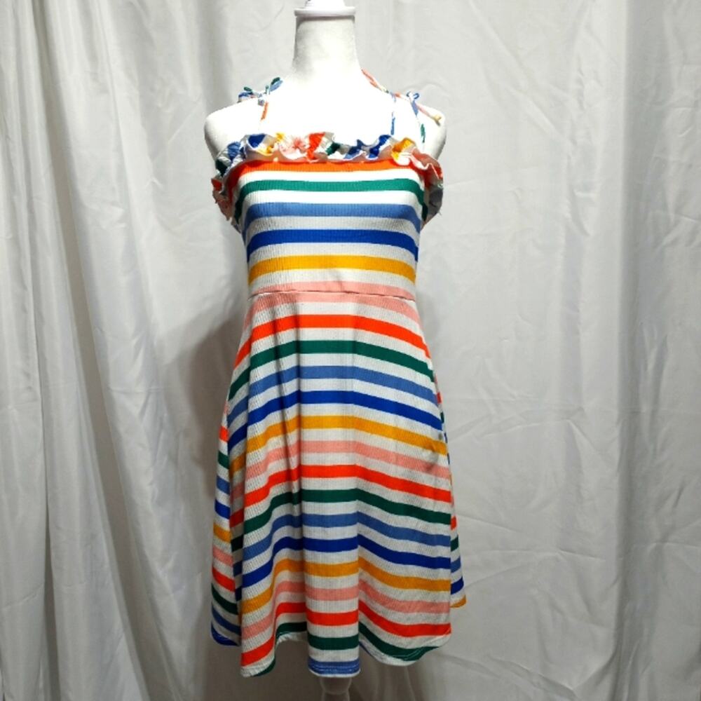 Peach Love California Spahgetti Strap Rainbow Striped Dress Size Small